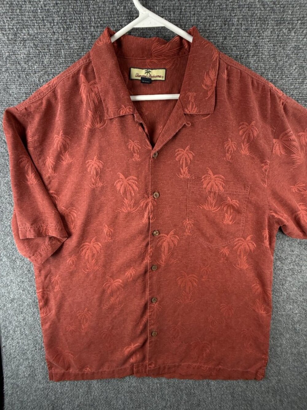 Tommy Bahama Floral All Silk Camp Shirt Copyright Print Orange Red Terra Cotta